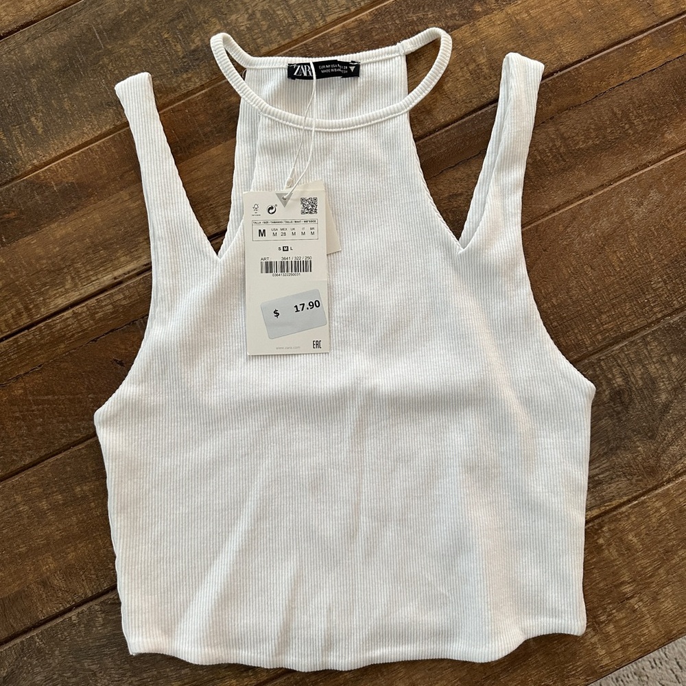 NWT Zara Women's White Ribbed Tank Top Size M
